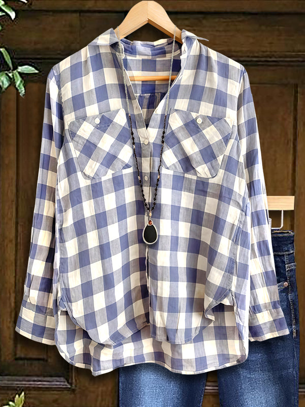 Classic Plaid Patch Pocket Blouse