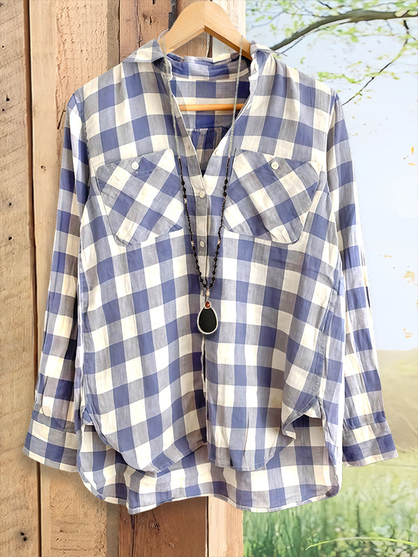 Classic Plaid Patch Pocket Blouse