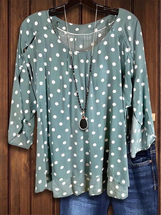 Polka Dot Print Ruffled Blouse