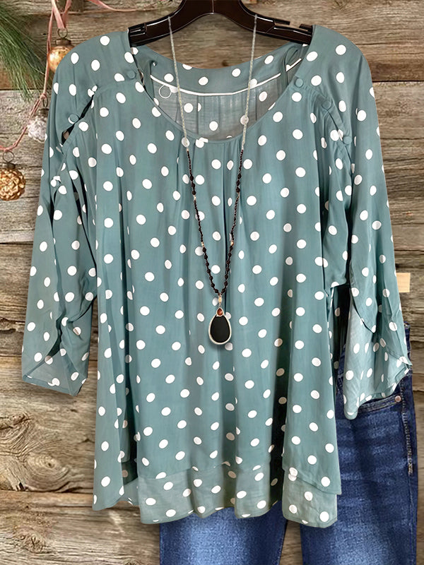 Polka Dot Print Ruffled Blouse