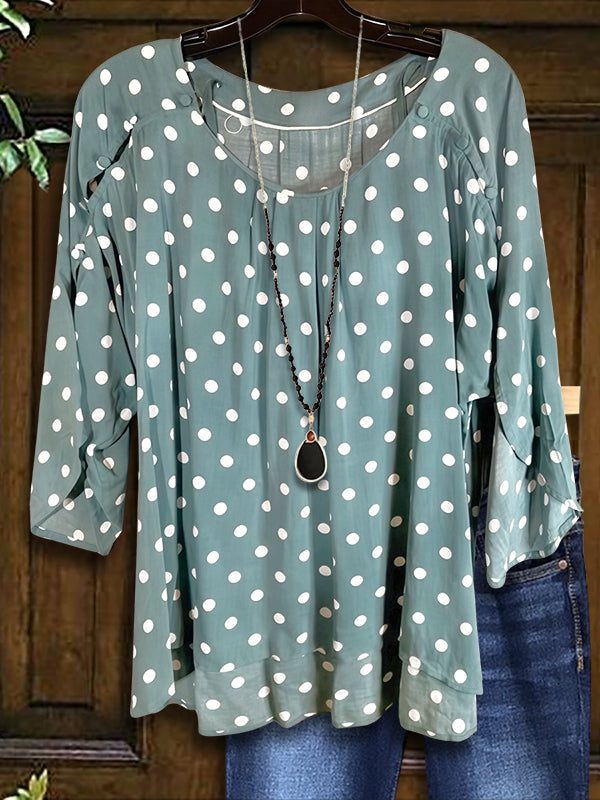 Polka Dot Print Ruffled Blouse