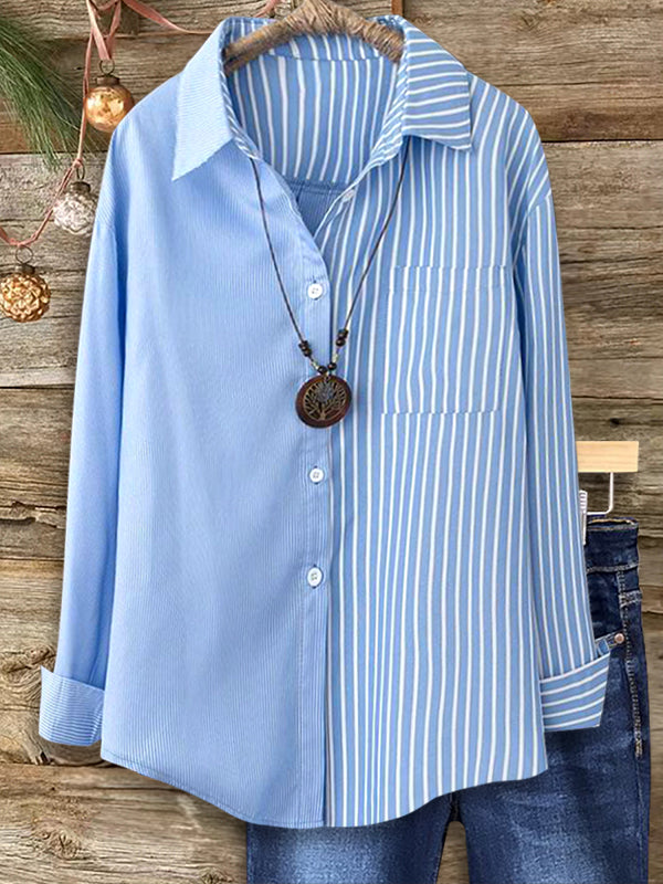 Striped Patchwork Casual Blouse