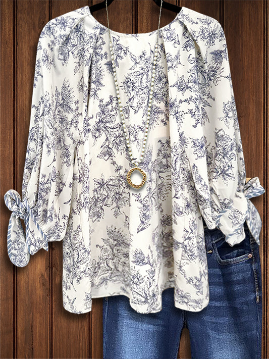 Classic Blue Floral Fashion Blouse