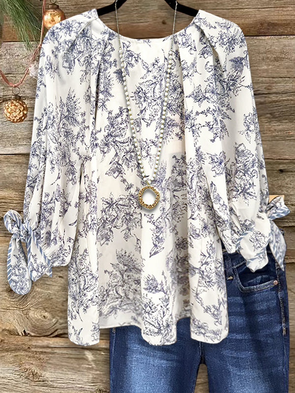 Classic Blue Floral Fashion Blouse