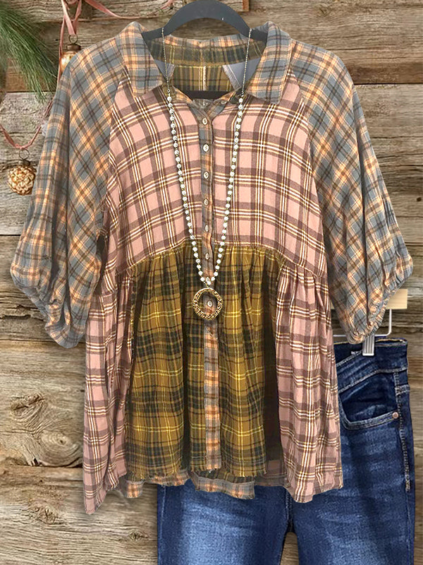 Plaid Patchwork Casual Blouse