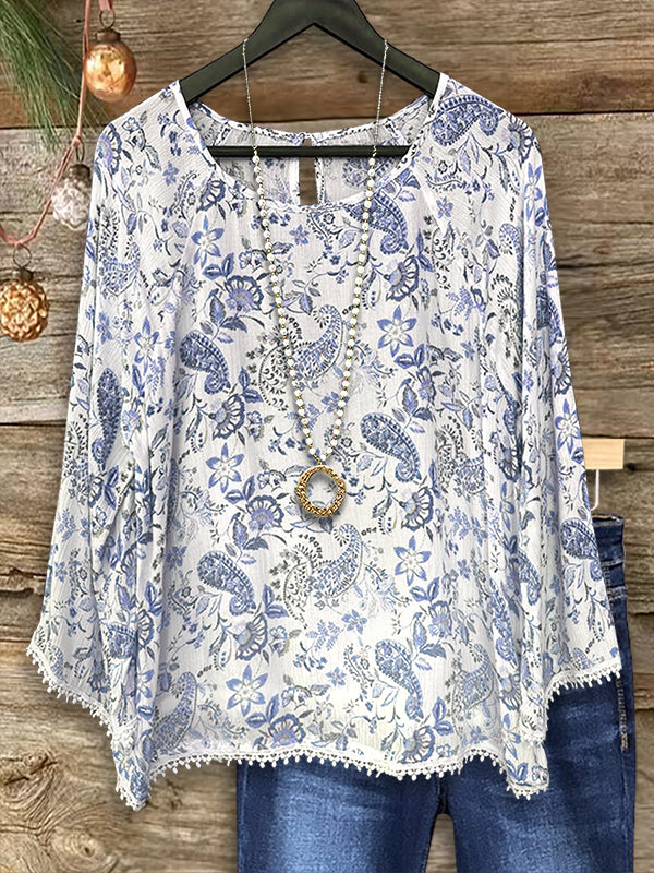 Ethnic Paisley Print Casual Blouse