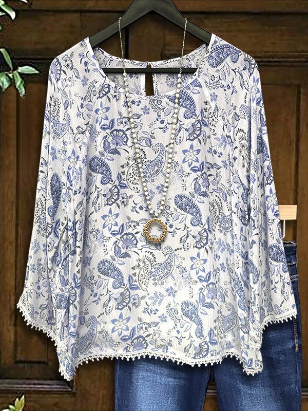 Ethnic Paisley Print Casual Blouse