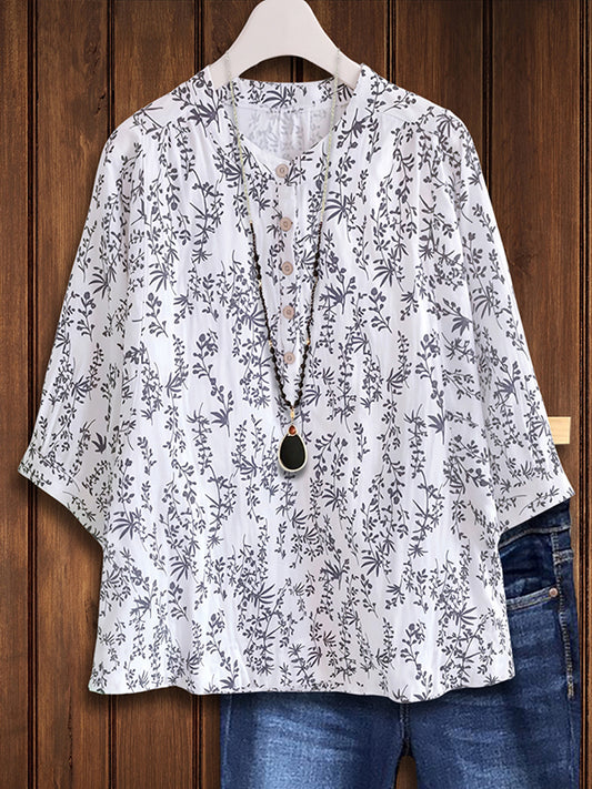 Natural Leaf Print Casual Blouse