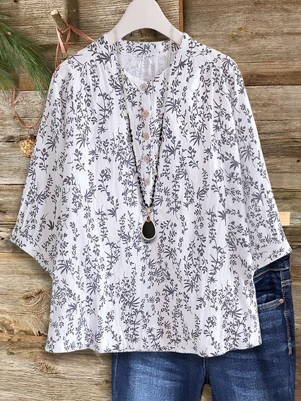 Natural Leaf Print Casual Blouse