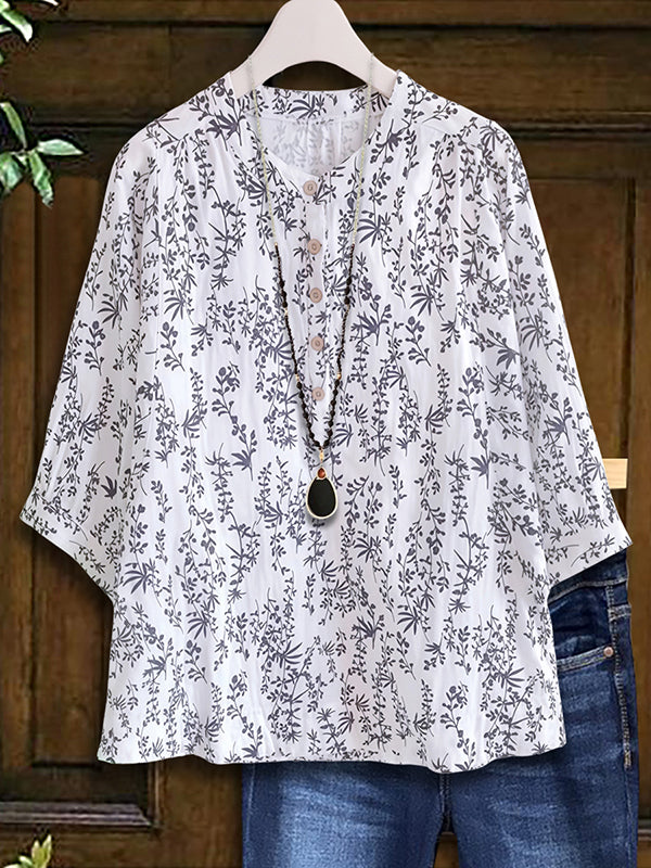 Natural Leaf Print Casual Blouse