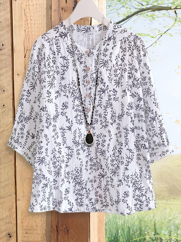 Natural Leaf Print Casual Blouse