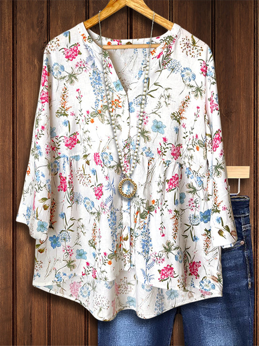 Natural Floral Print Casual Blouse