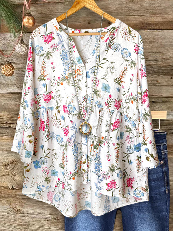 Natural Floral Print Casual Blouse