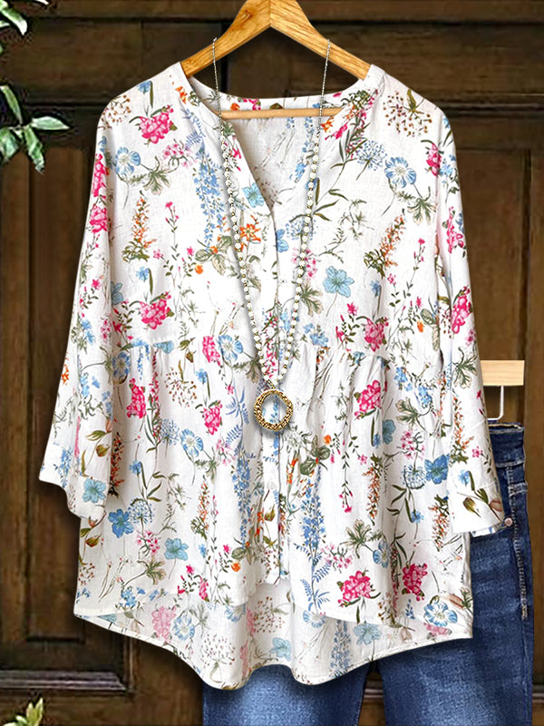 Natural Floral Print Casual Blouse