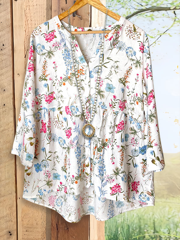 Natural Floral Print Casual Blouse