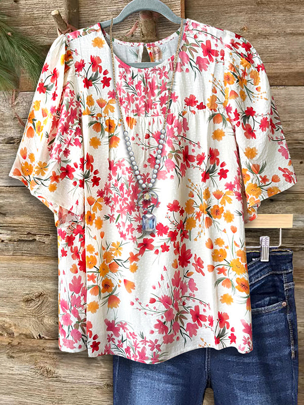 Colorful Natural Floral Casual Blouse