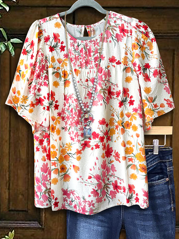 Colorful Natural Floral Casual Blouse