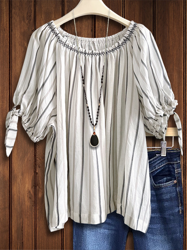 Striped Lace-Up Casual Blouse