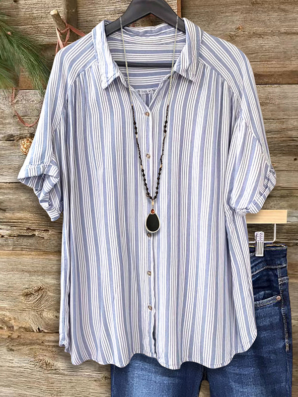 Classic Blue Striped Casual Blouse