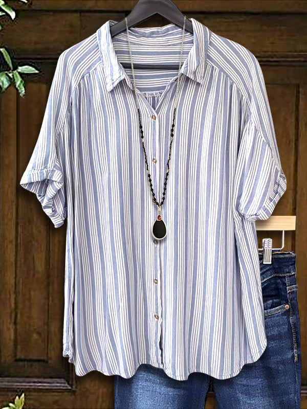 Classic Blue Striped Casual Blouse