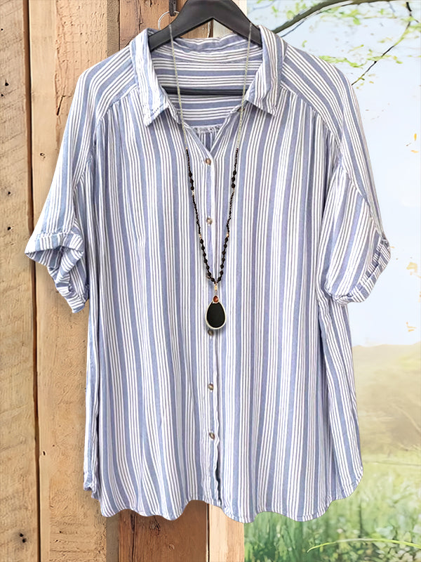 Classic Blue Striped Casual Blouse