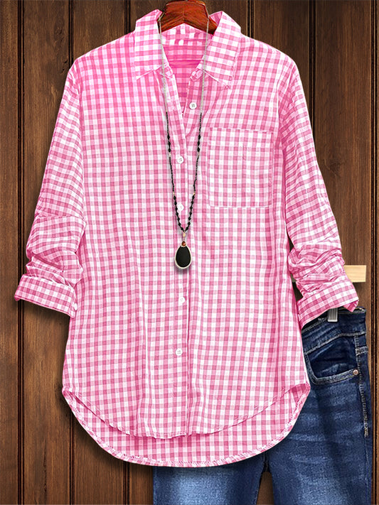 Classic Check Patch Pocket Casual Blouse