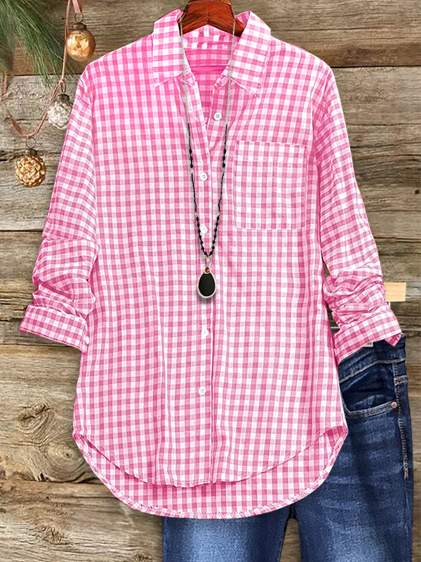 Classic Check Patch Pocket Casual Blouse