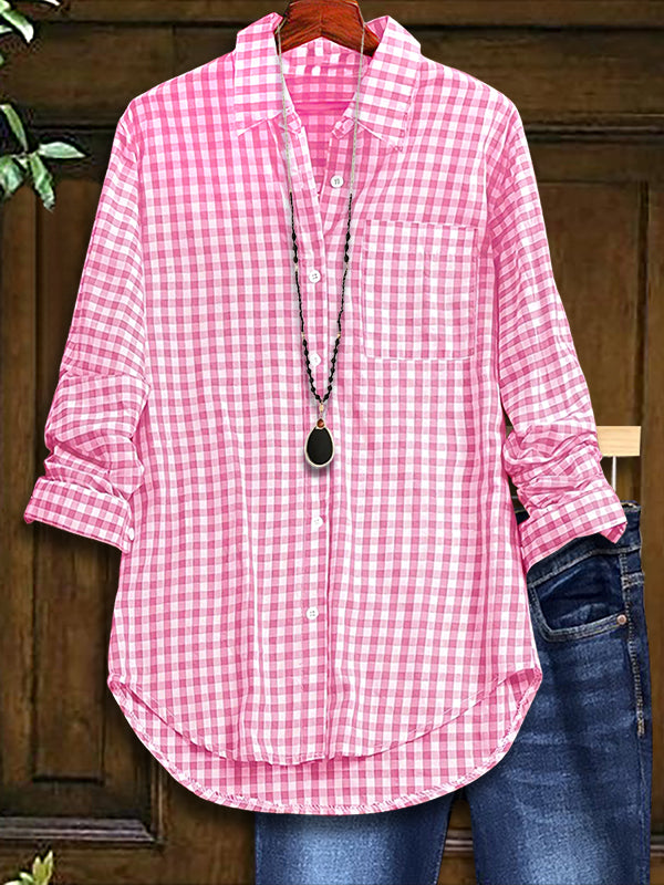 Classic Check Patch Pocket Casual Blouse