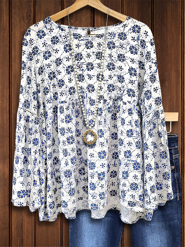 Ethnic Floral Print Casual Blouse