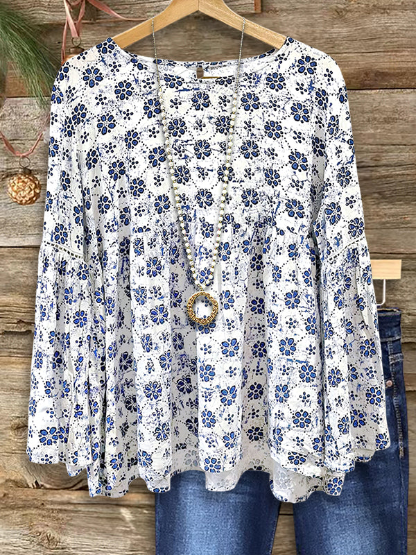 Ethnic Floral Print Casual Blouse