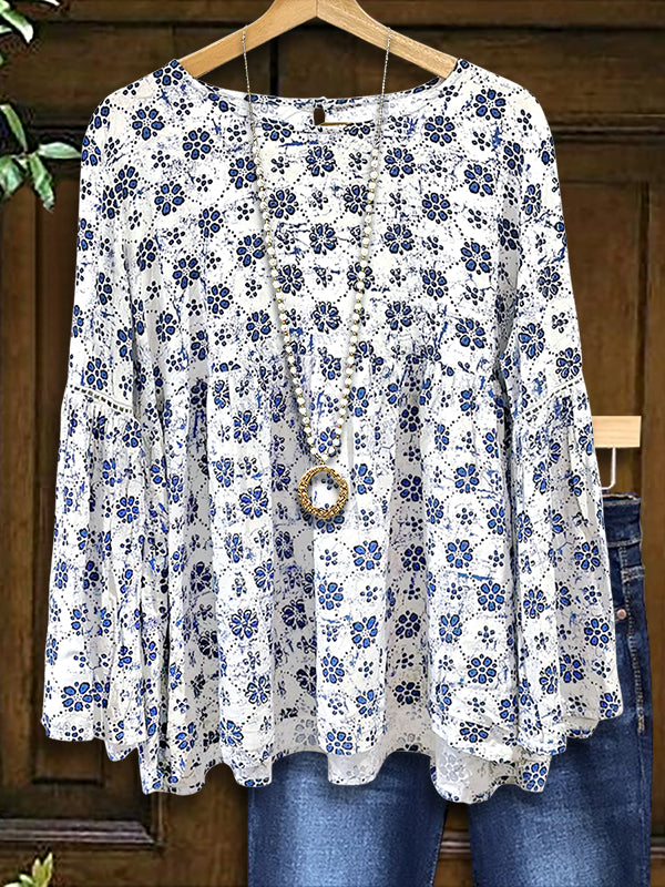 Ethnic Floral Print Casual Blouse