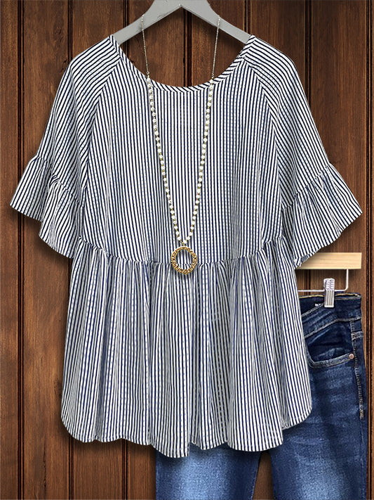 Classic Striped Ruffled Blouse