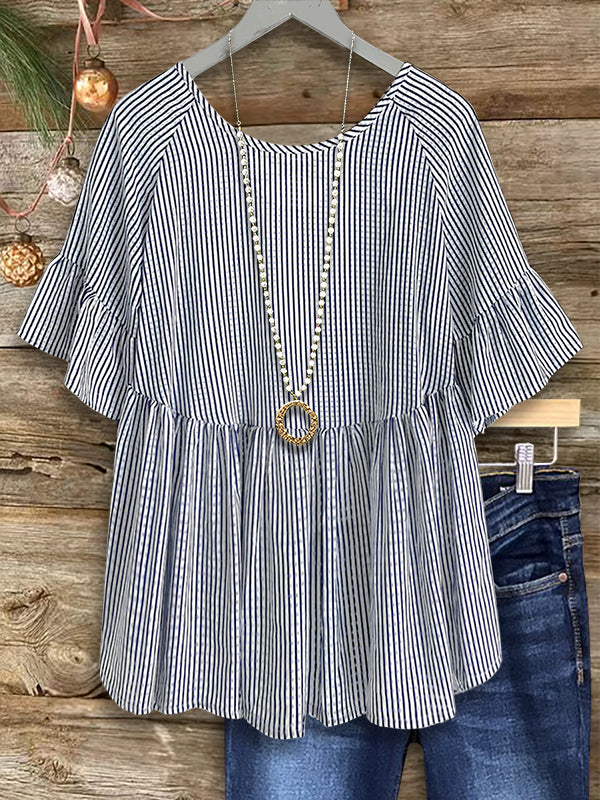 Classic Striped Ruffled Blouse