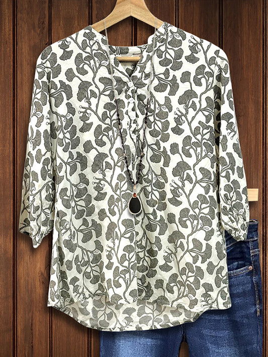 Leaf Print Casual Blouse