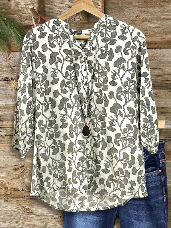 Leaf Print Casual Blouse