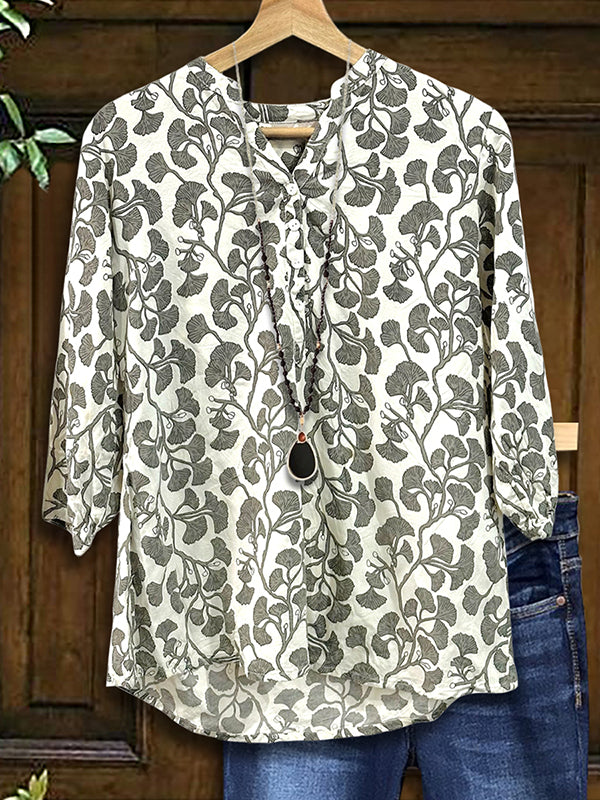 Leaf Print Casual Blouse