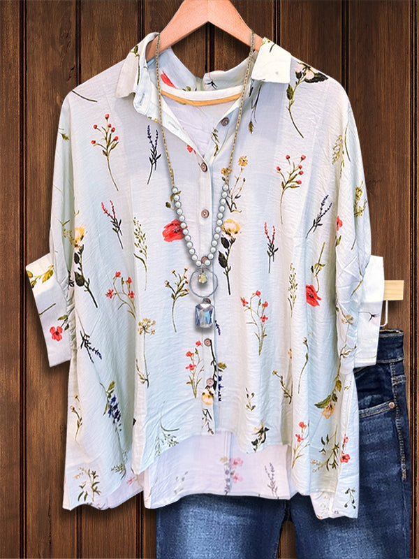 Natural Floral Print Dolman Sleeve Blouse