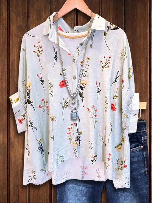 Natural Floral Print Dolman Sleeve Blouse