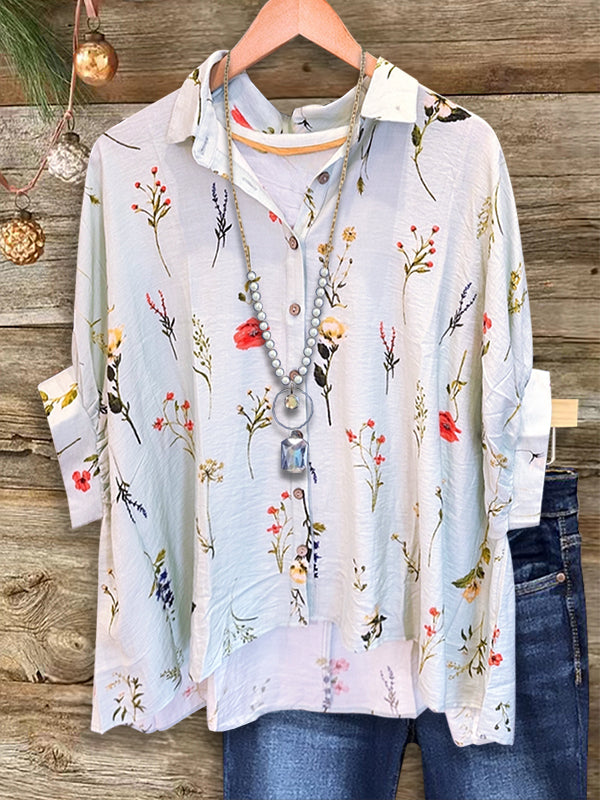 Natural Floral Print Dolman Sleeve Blouse