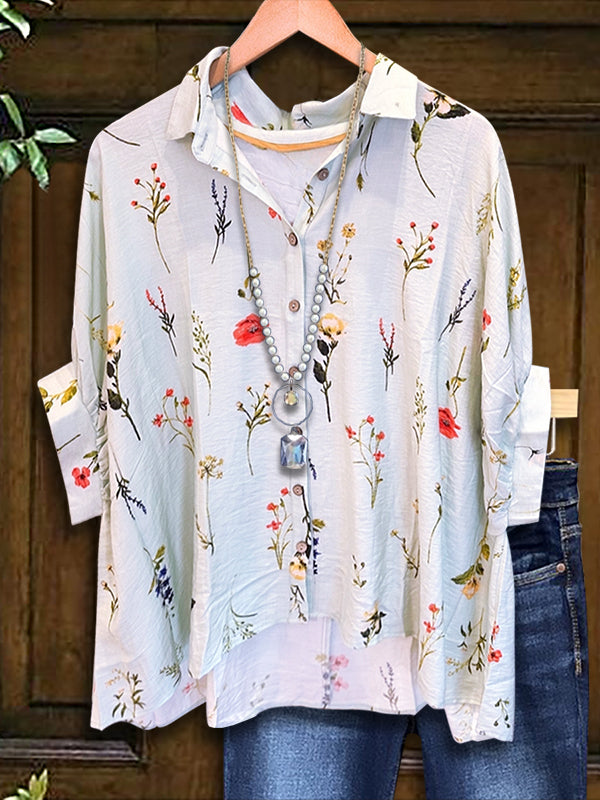 Natural Floral Print Dolman Sleeve Blouse