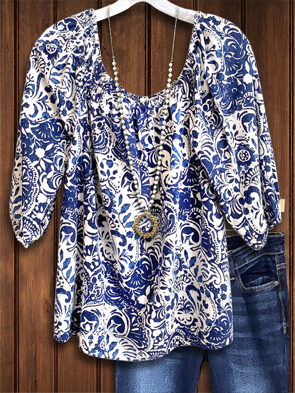 Ethnic Print Casual Blouse