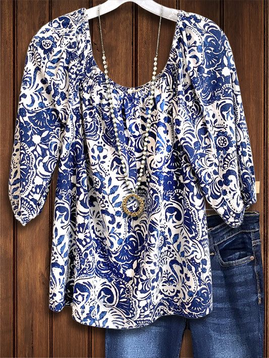 Ethnic Print Casual Blouse