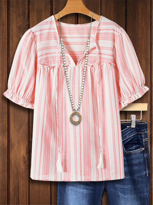 Striped Print Ruffle Fashion Blouse