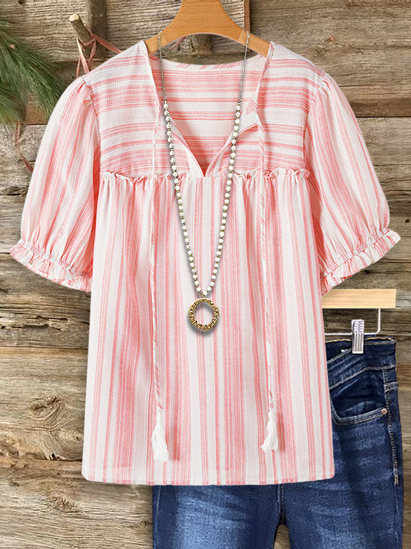 Striped Print Ruffle Fashion Blouse