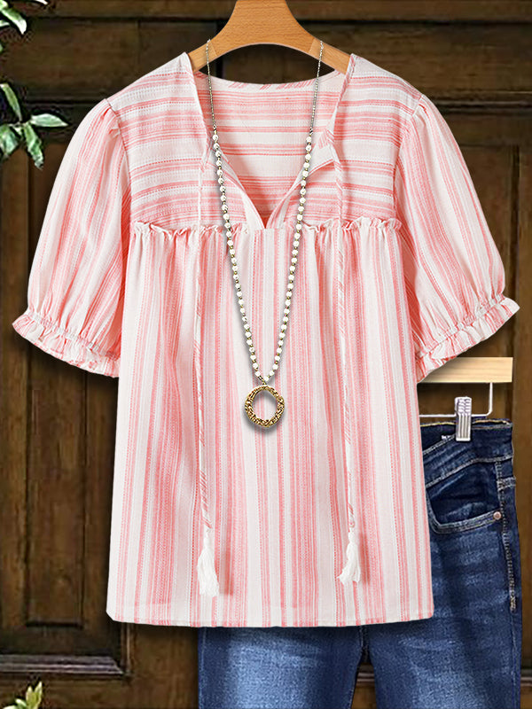 Striped Print Ruffle Fashion Blouse