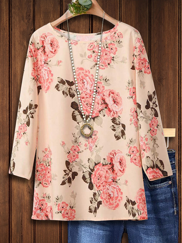 Retro Flower Print Casual Blouse