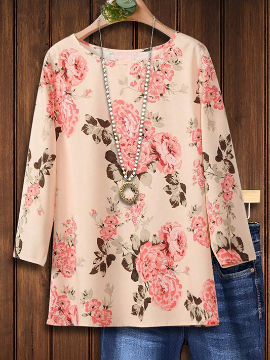 Retro Flower Print Casual Blouse