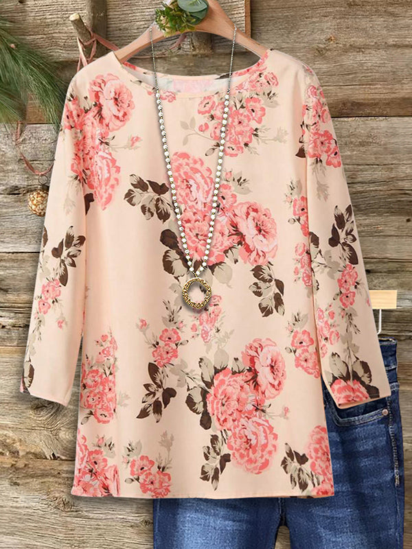 Retro Flower Print Casual Blouse