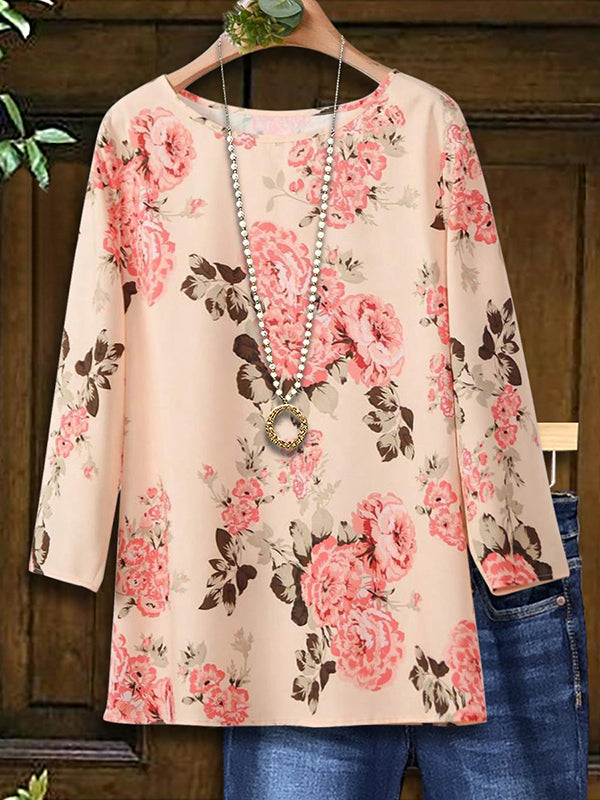 Retro Flower Print Casual Blouse