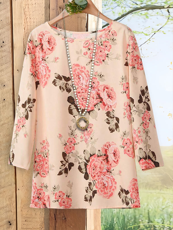 Retro Flower Print Casual Blouse